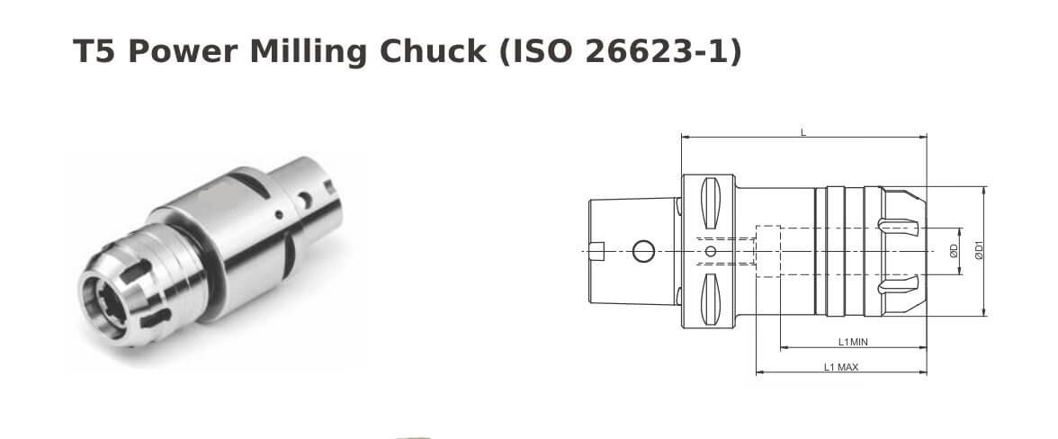 Polygonal Shank T5 C20 120 Power Milling Chuck (Balanced to G2.5 25000 RPM) (ISO 26623-1) (Compatible with Capto® Style C5)